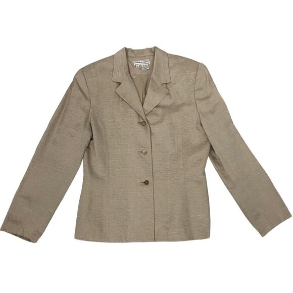 Vtg NORA NOH Women Button Front Silk Linen Blazer Sz 8 Brown Quite Luxury Preppy - Picture 3 of 14